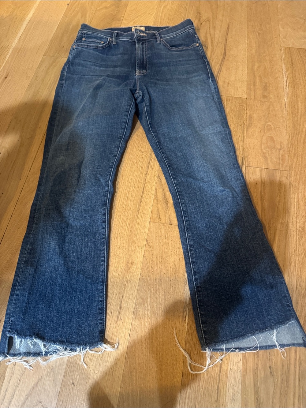 Mother Women's Dark Blue Frayed Hem Jeans the insider crop step frey